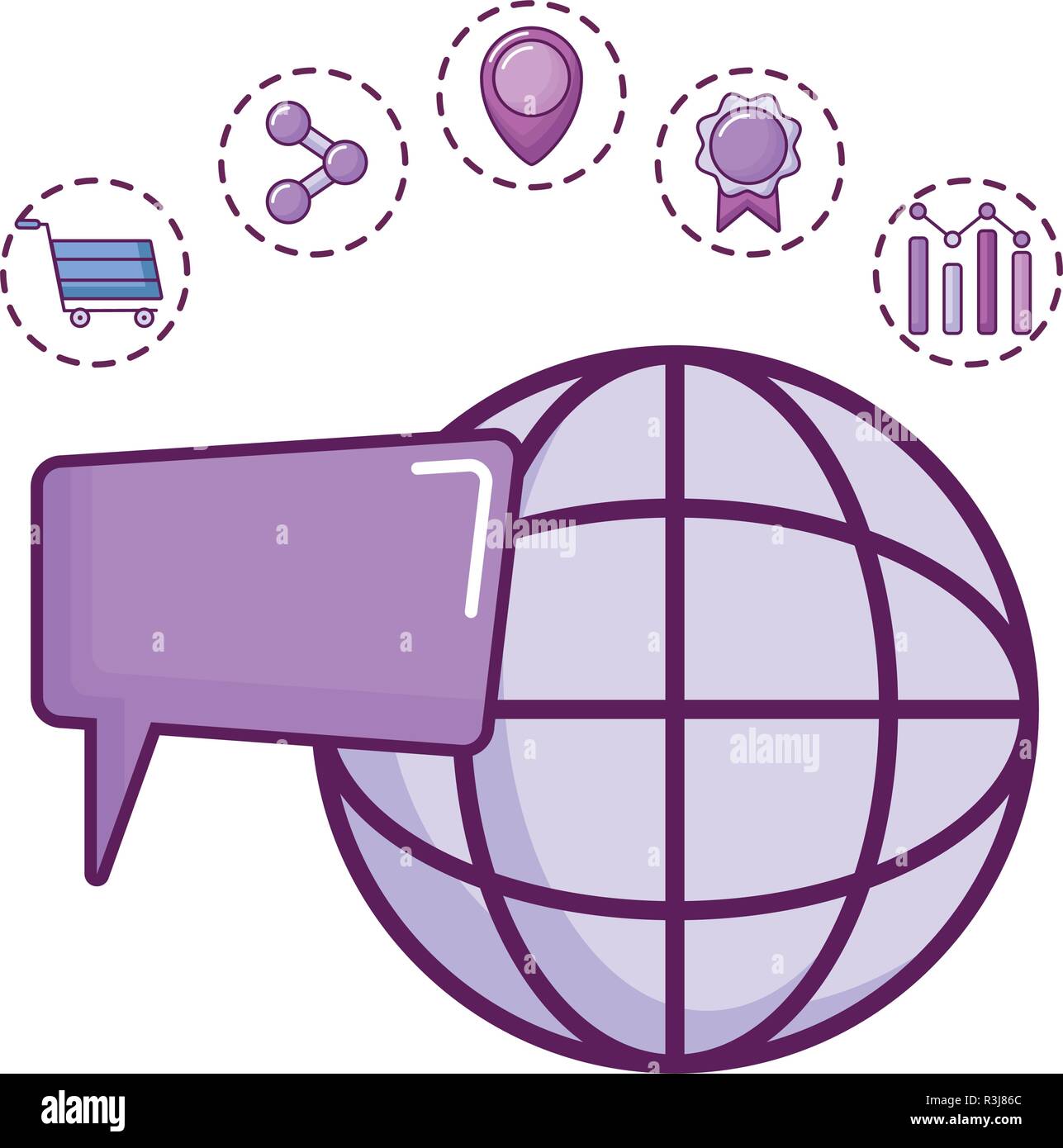 global sphere and speech bubble over white background, vector