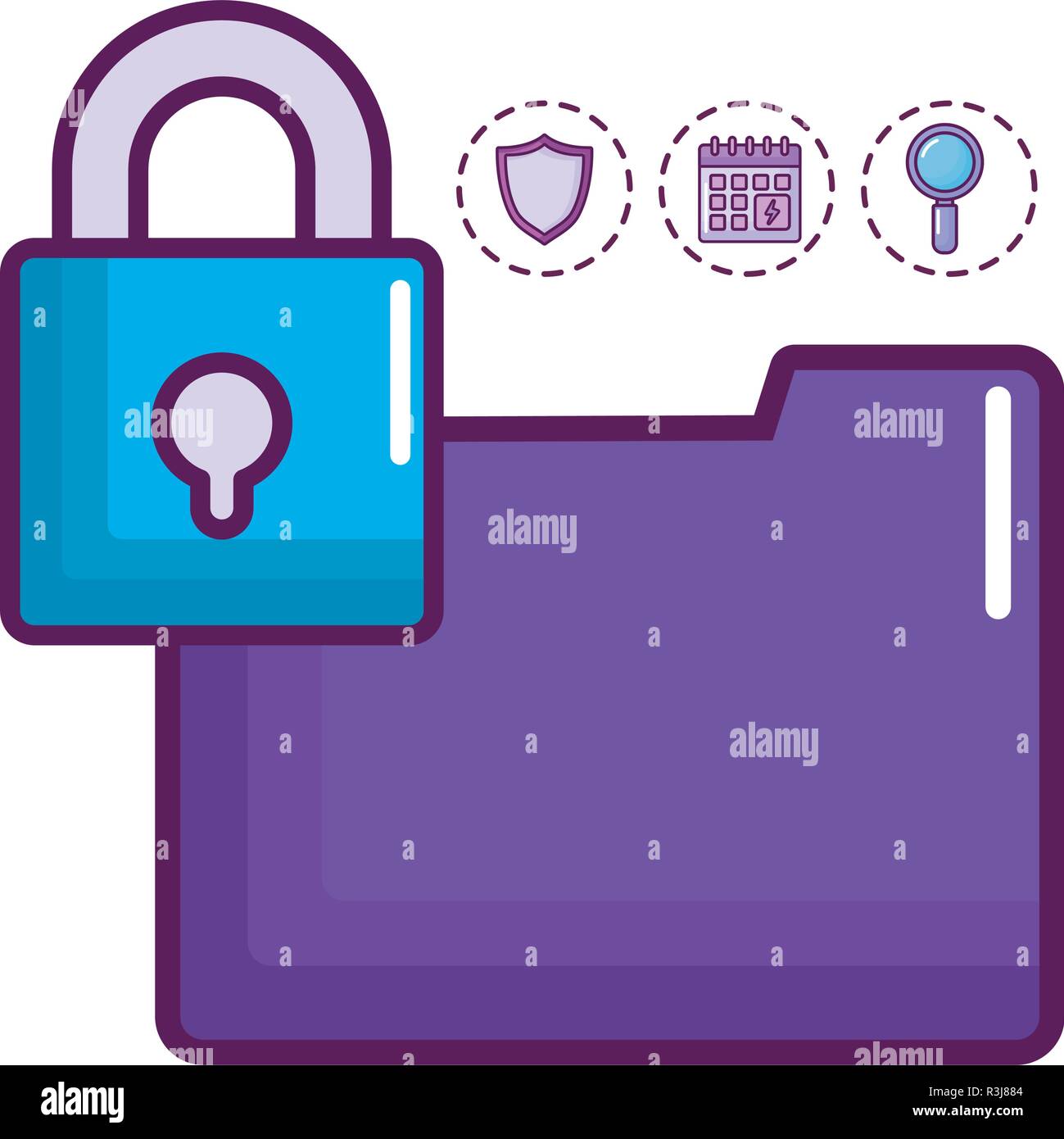 documents folder and padlock over white background, vector illustration ...