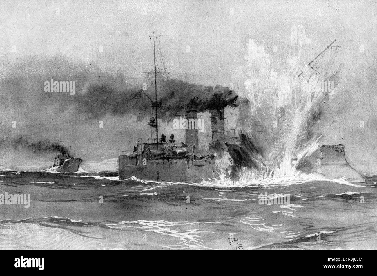 Torpedoing of the German cruiser, 1915, Baltic Sea Stock Photo - Alamy