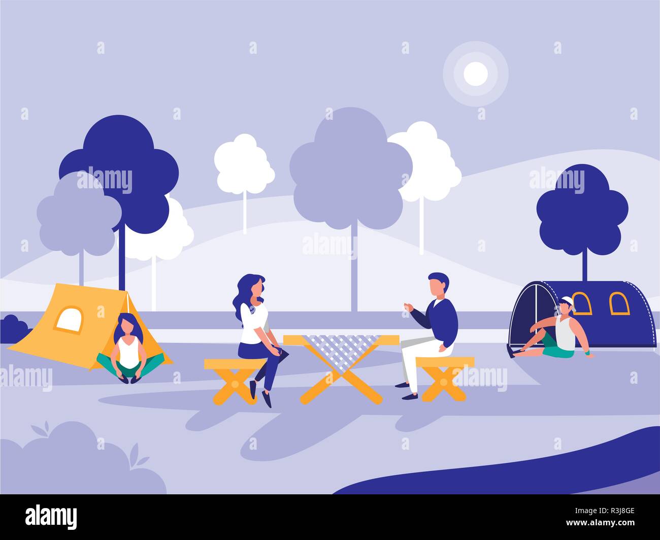 Paople Camping in the Park, colorful design, vector illustration Stock ...