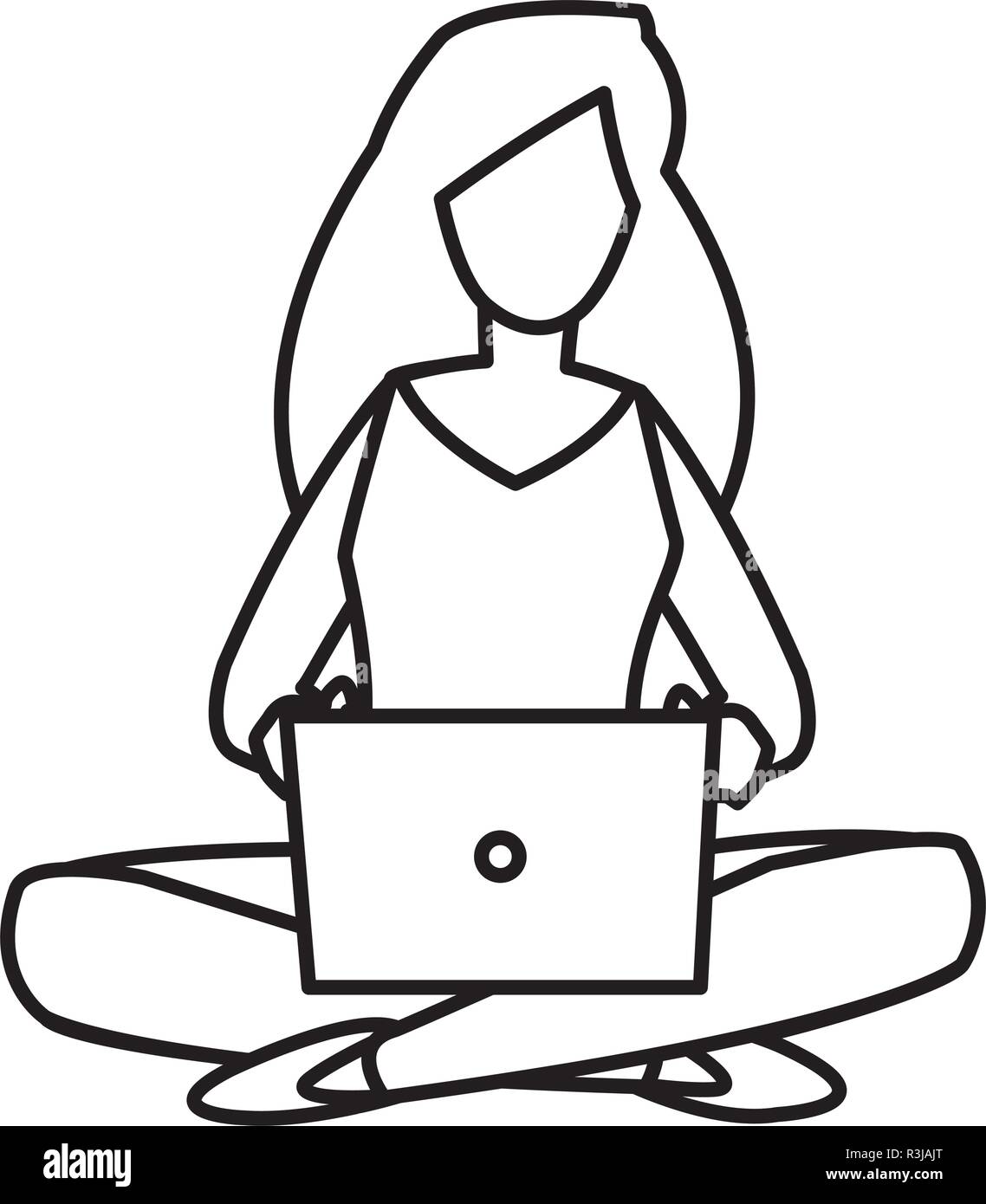 woman using a laptop computer over white background, vector ...