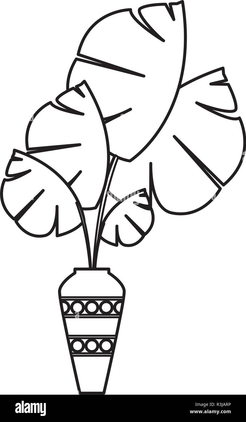 vase with tropical leaves over white background, vector illustration ...