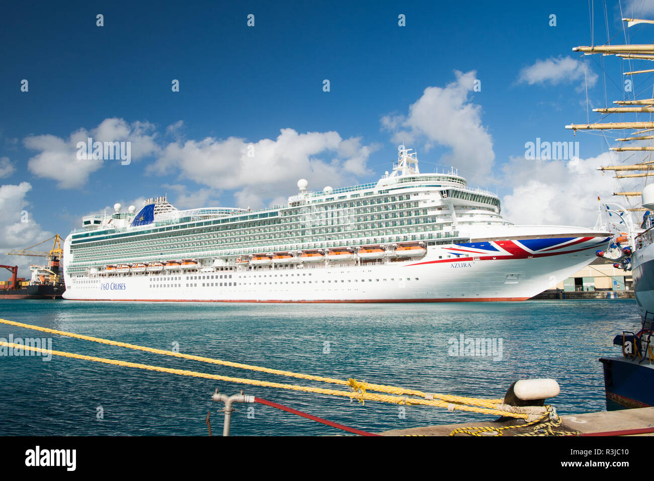 Bridgetown Barbados December 12 2015 Azura Cruise Ship Docked In Sea Port P O Cruises Transportation Travelling By Sea Recreation And Summer Stock Photo Alamy