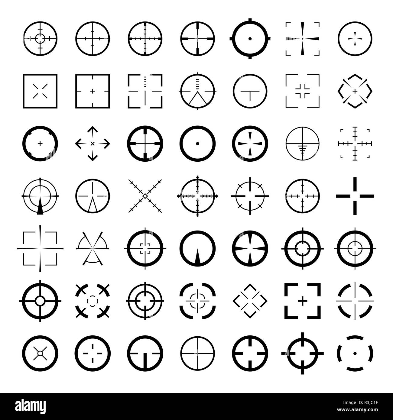 Sniper scope crosshairs icon set. Isolated rifle gun target sights