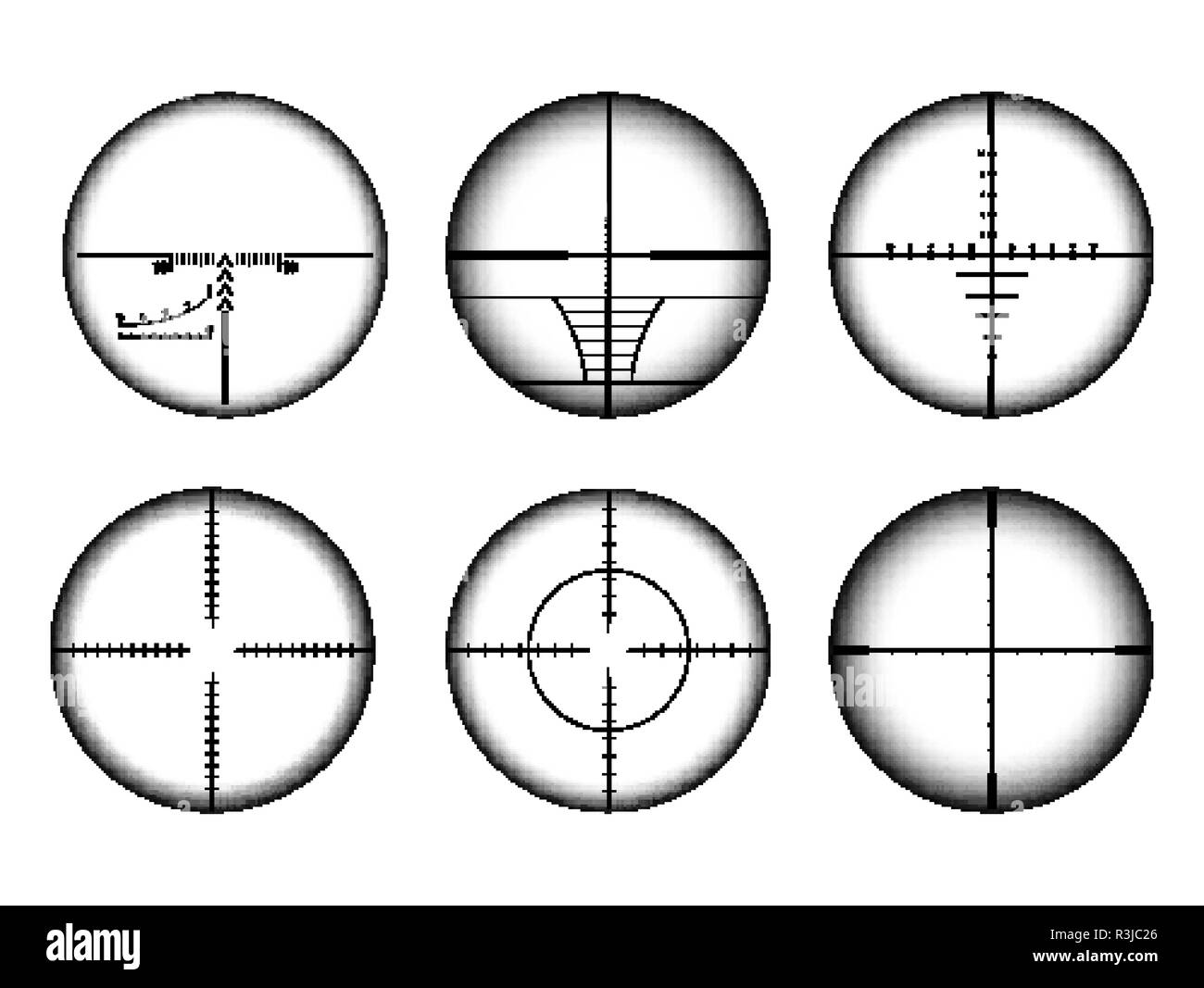 Collimato sight and sniper rifle crosshairs set. Military AR target and aim icons. Stock Vector