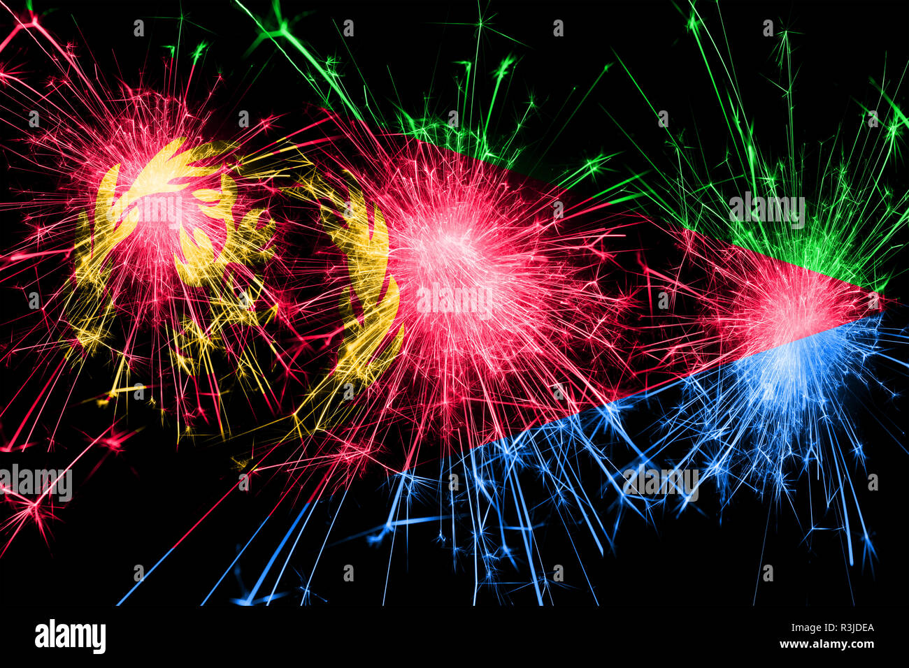 Eritrea fireworks sparkling flag. New Year, Christmas and National day