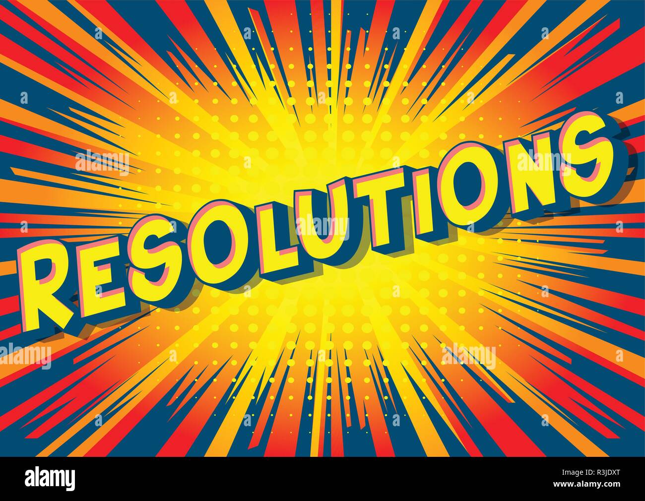 Resolution - Vector illustrated comic book style phrase on abstract background. Stock Vector