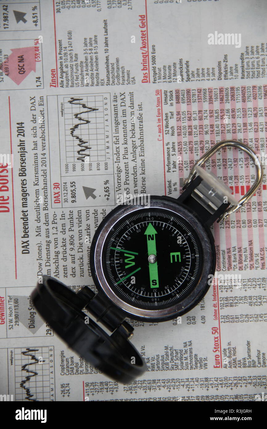 Compass On The Stock Market Newspaper With Share Prices In Unruhgen Financial Times Stock Photo Alamy