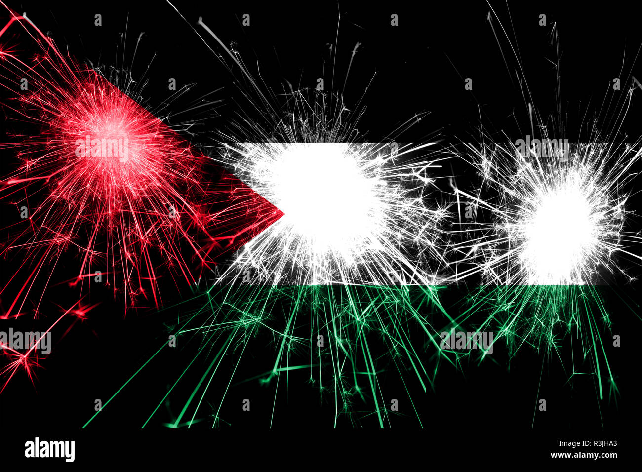 Palestine fireworks sparkling flag. New Year, Christmas and National