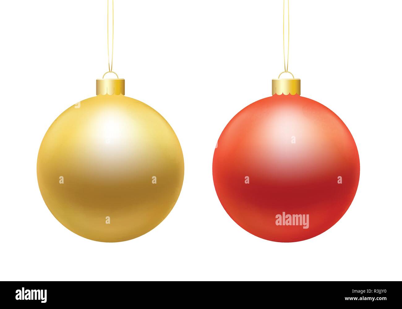 Set of realistic illustrations of christmas balls of gold and red on ...