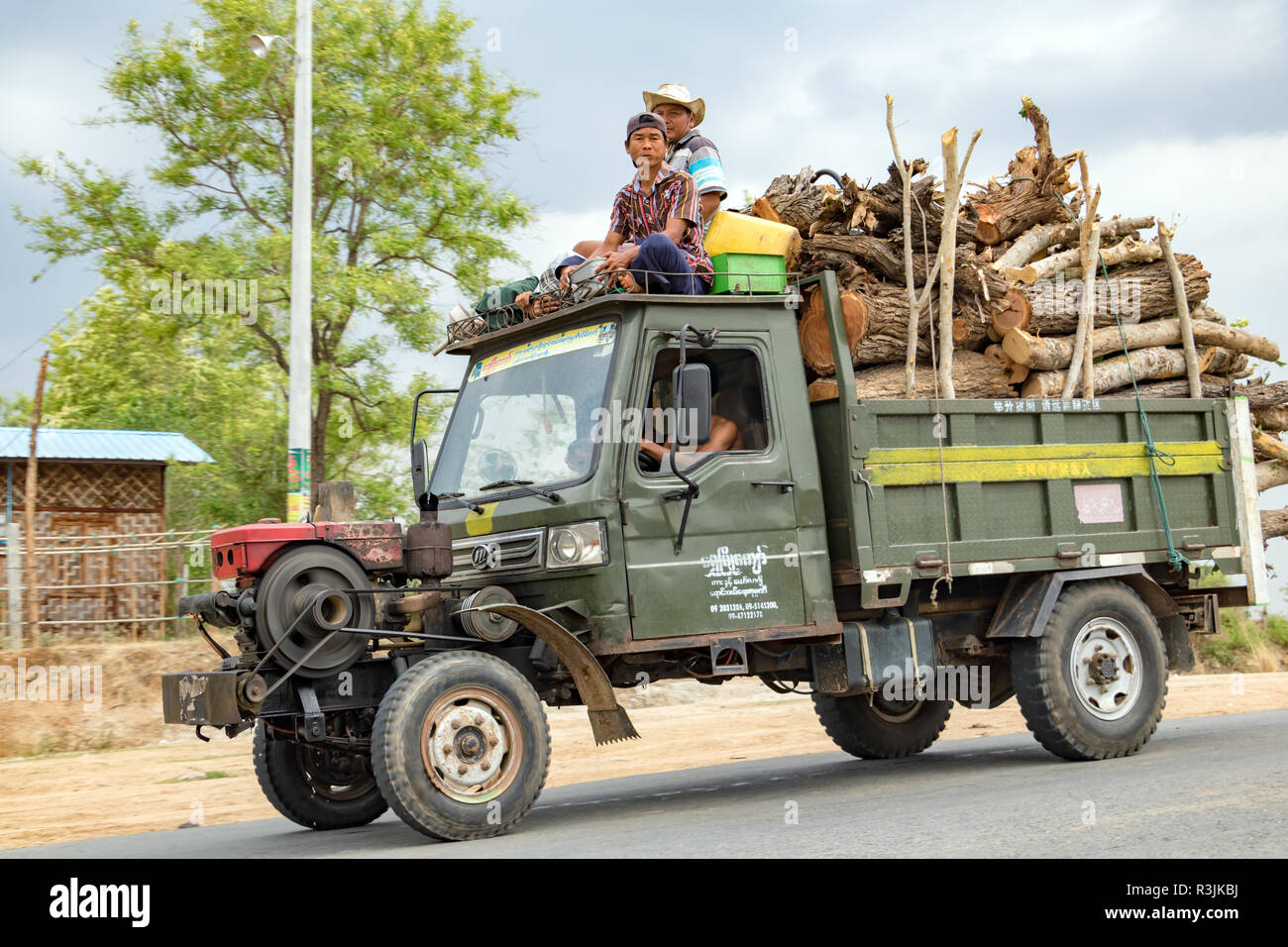 BAGAN, MYANMAR, MAY 19 2018, Chinese Manufactured tractor truck ride on