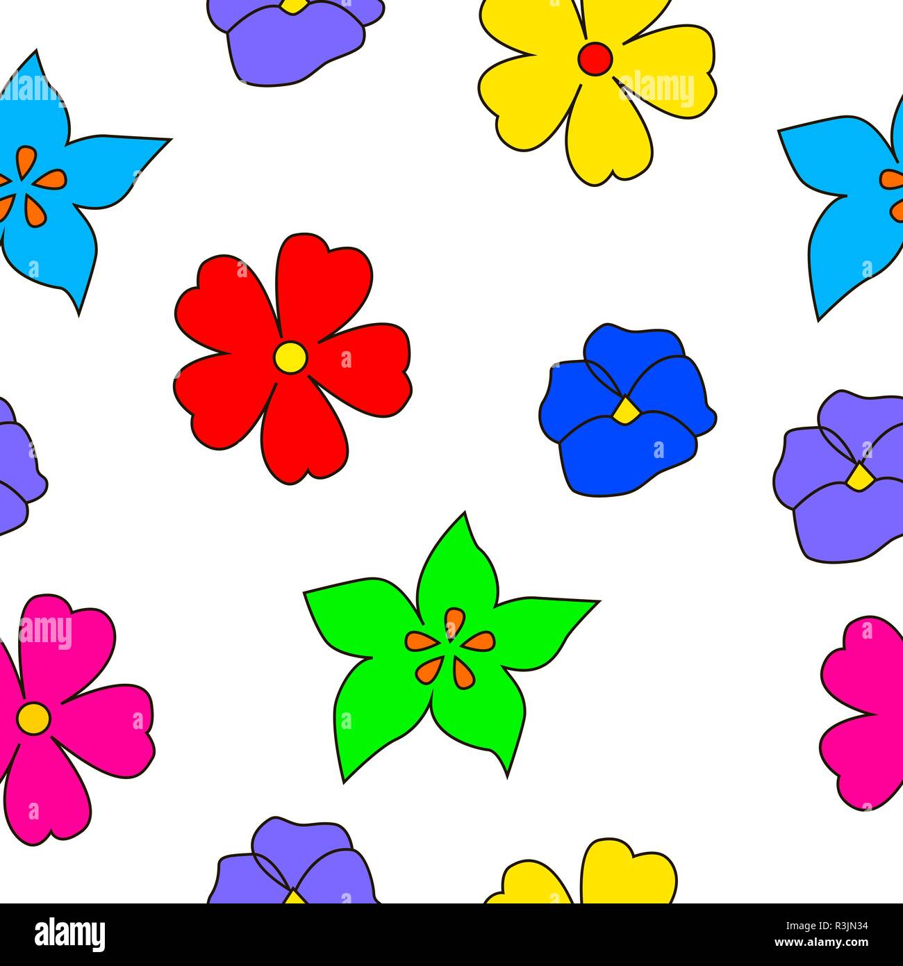 Seamless patterns of blooming flowers isolated on a white background ...