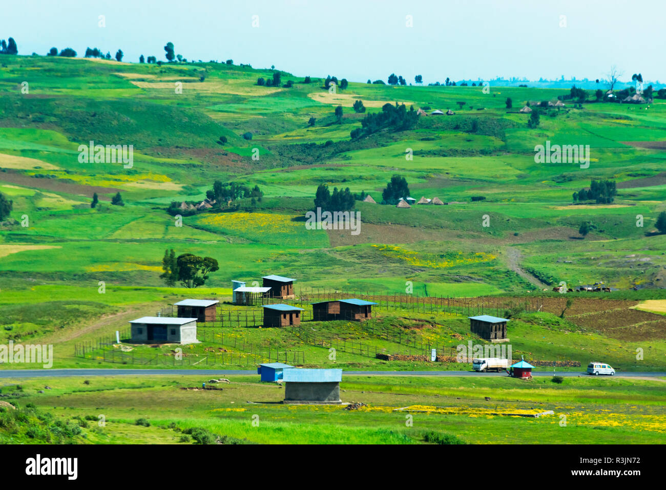 Newly built farmer's houses on the farmland, between Addis Ababa and