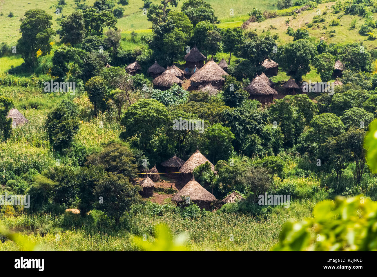 Traditional village houses in the mountain, between Bahir Dar and
