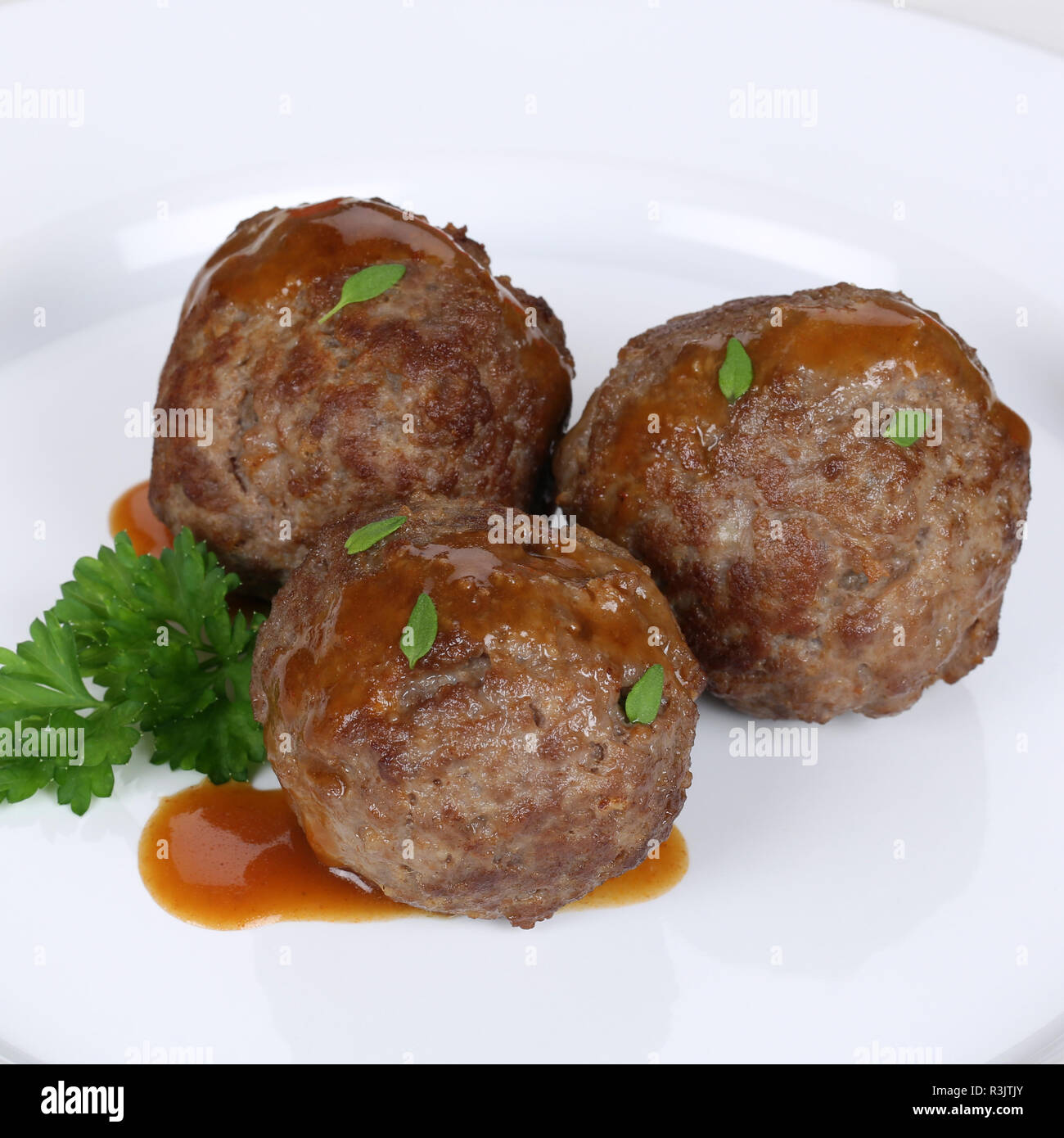 meatballs,kÃ¶ttbullar,fricadelles court on plate Stock Photo