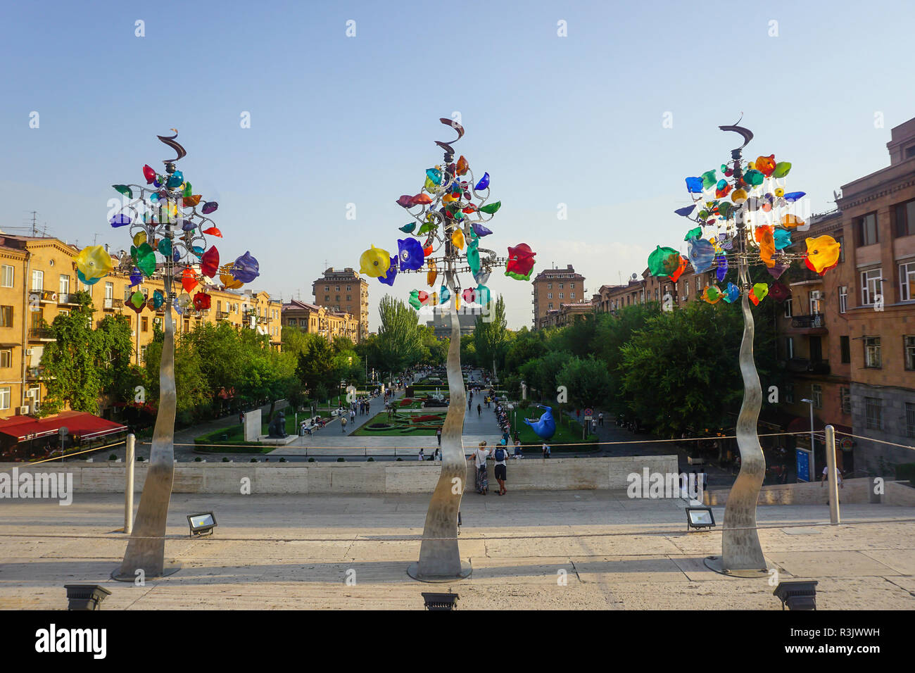Yerevan Cascade Complex Centered Multi Colored Three Art Trees Stock Photo