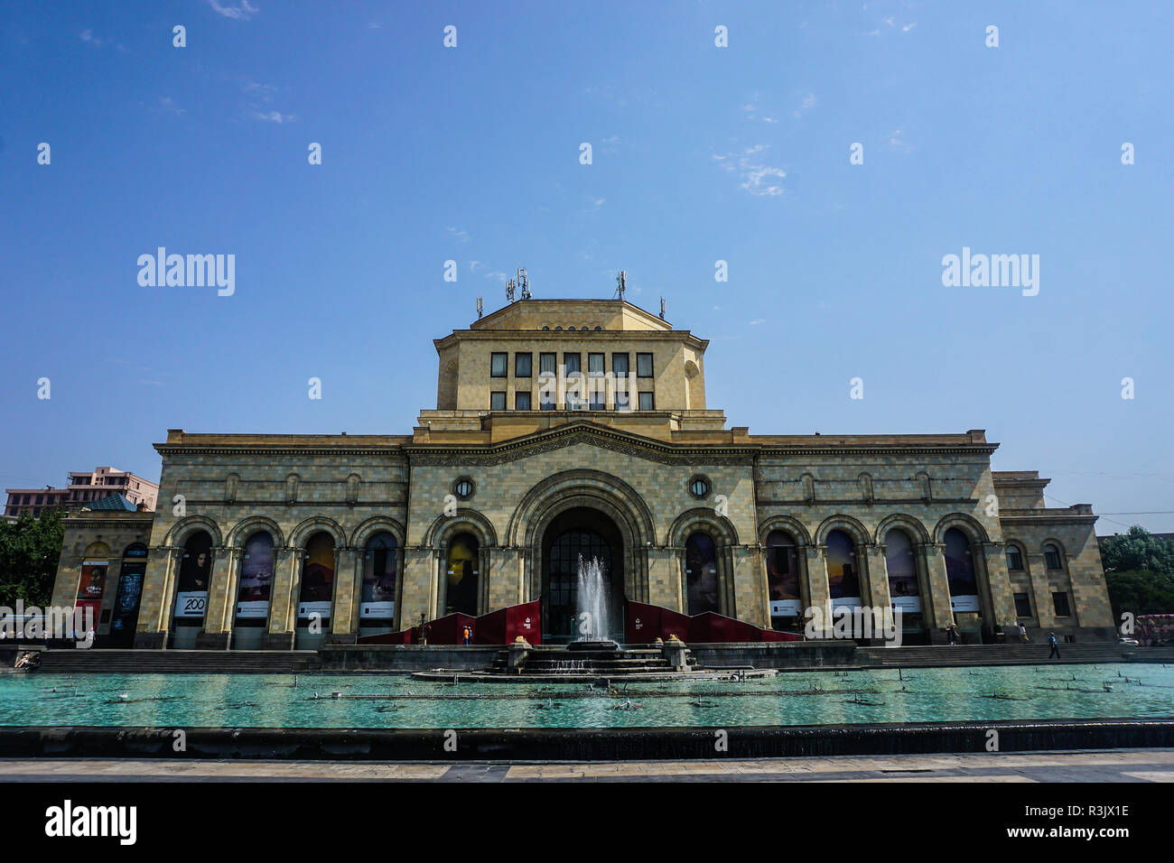 Yerevan History Museum Picturesque View in Summer with Fountain Stock