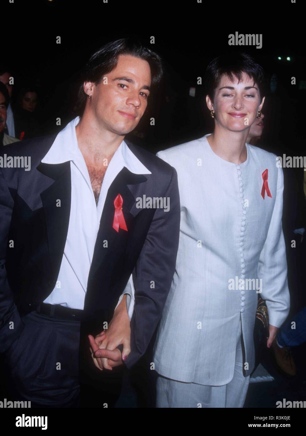 HOLLYWOOD, CA - FEBRUARY 10: (L-R) Actor Paul Mercurio and wife Andrea Mercurio attend 'Strictly Ballroom' Premiere on February 10, 1993 at the Galaxy Theatre in Hollywood, California. Photo by Barry King/Alamy Stock Photo Stock Photo