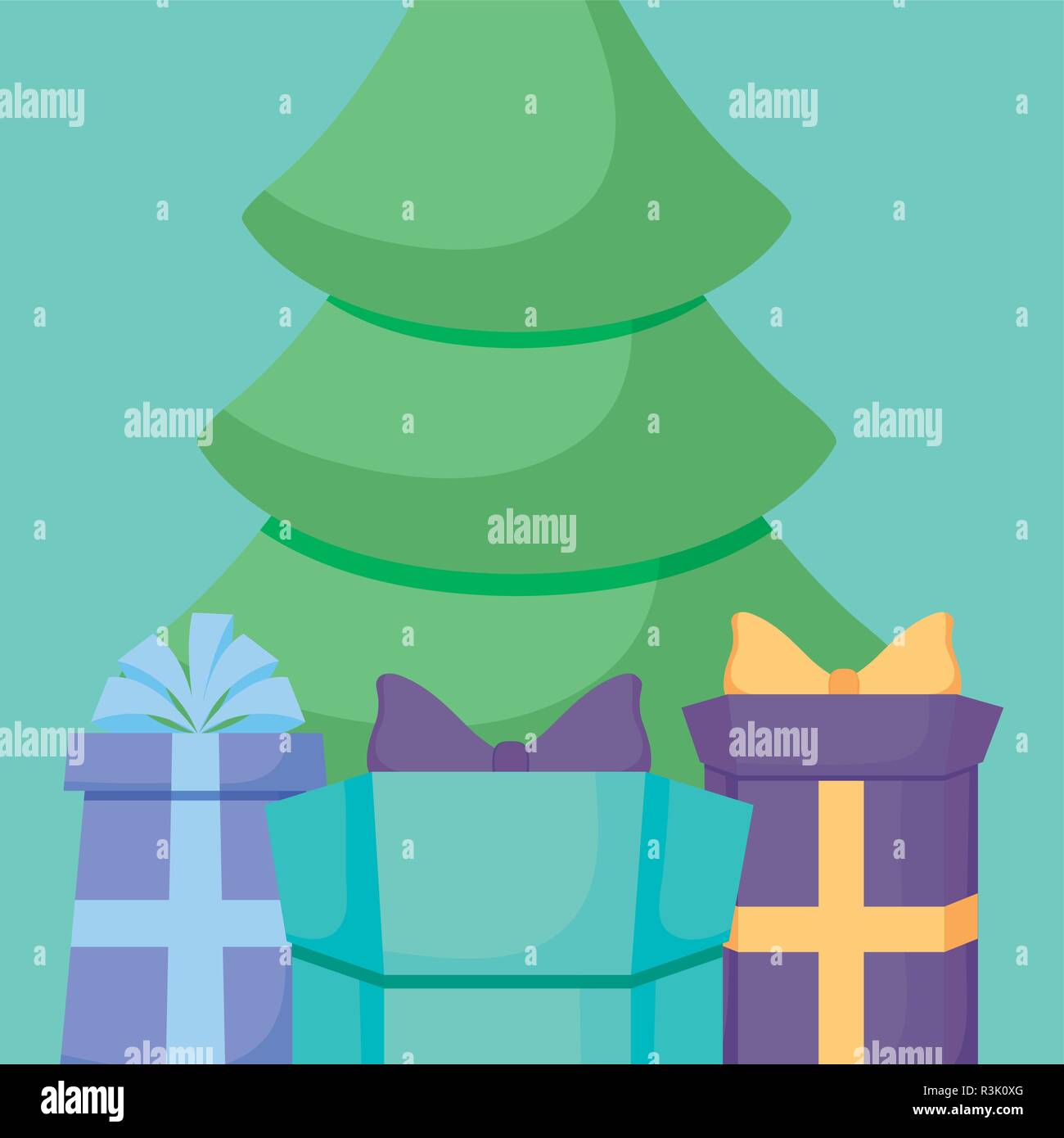 Christmas tree with gift boxes over blue background, vector ...