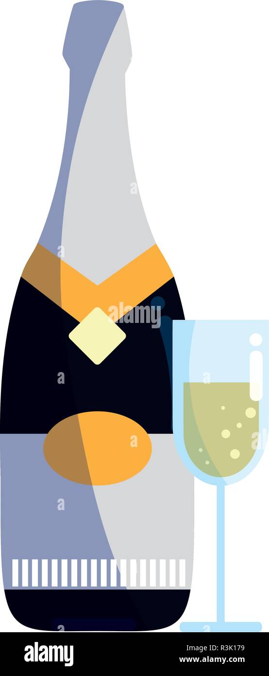 Champagne bottle and glass icon over white background, colorful design, vector illustration Stock Vector