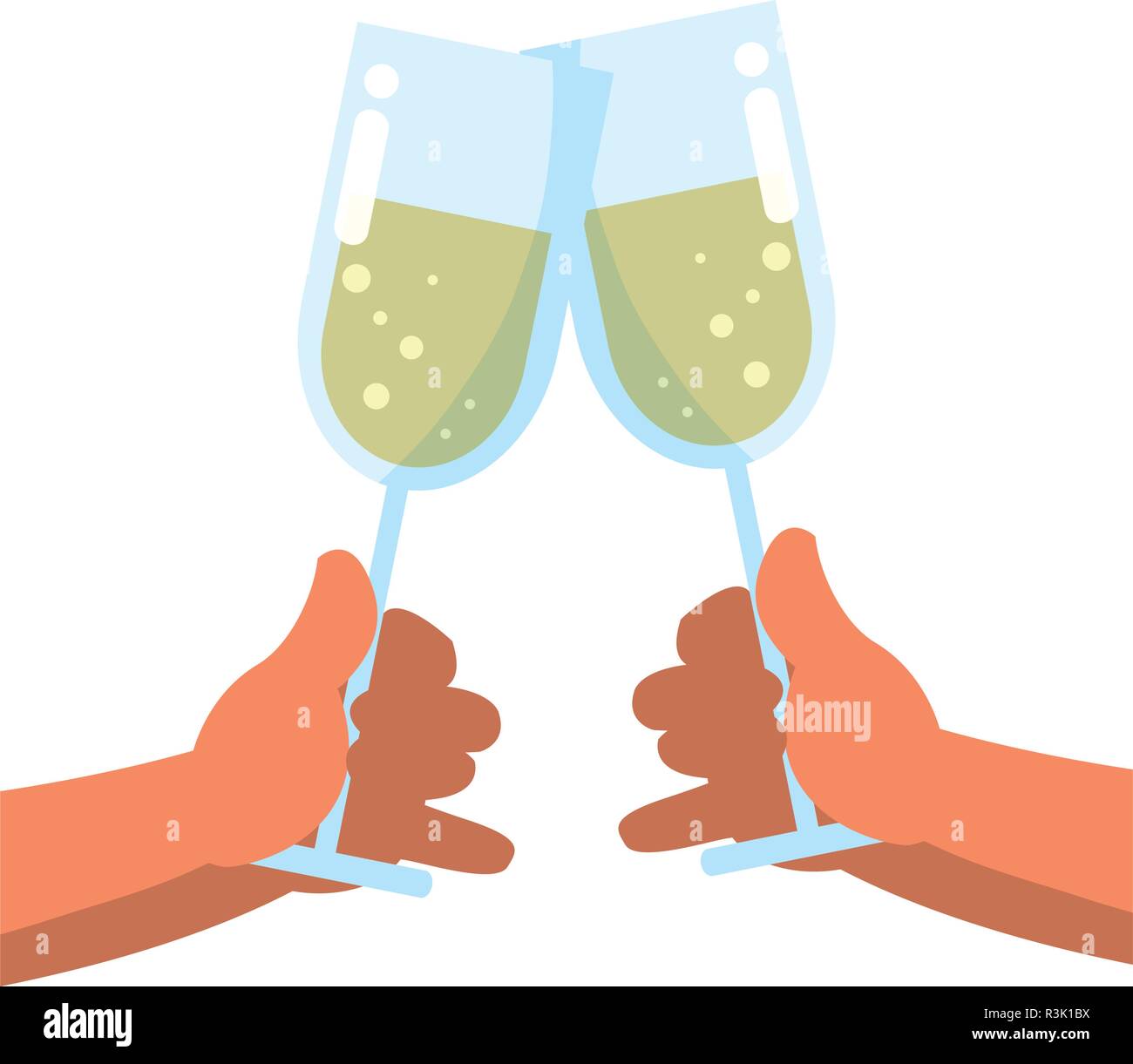 hands holding up a champagne glasses over white background, vector ...