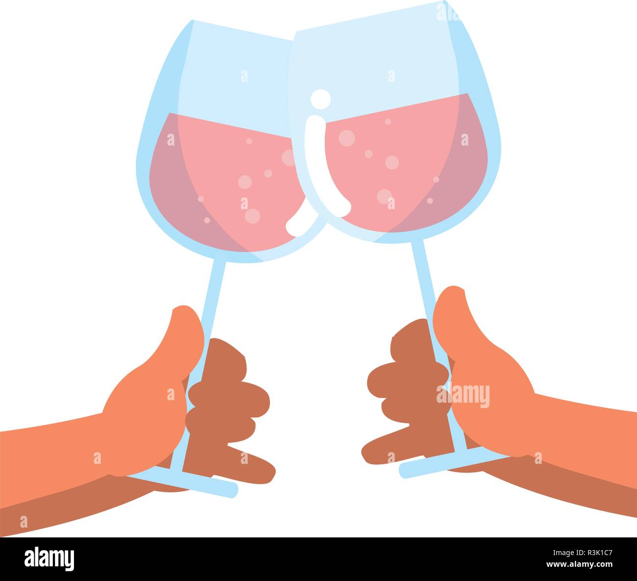 Hands with champagne glass over white background, vector illustration ...