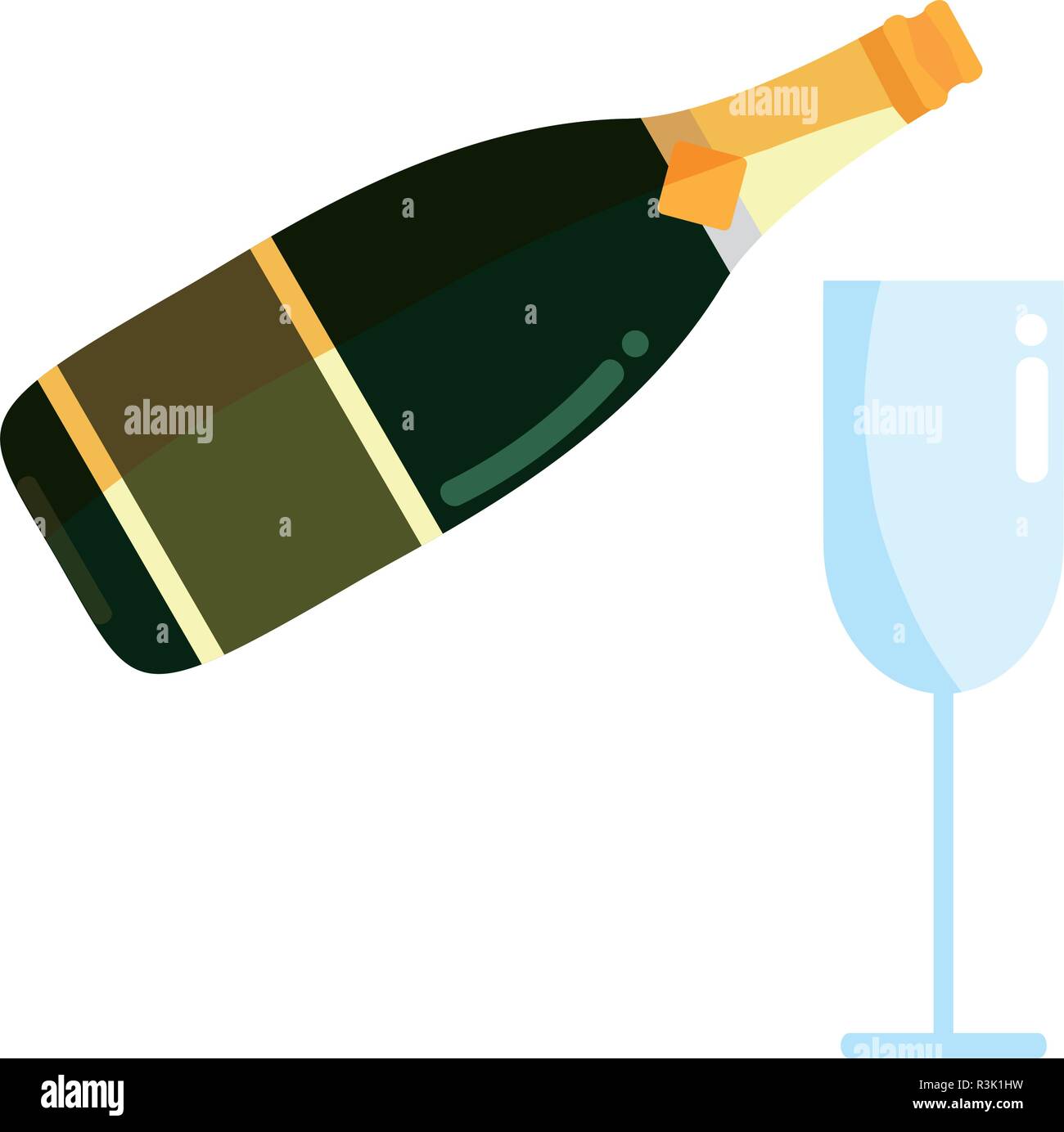 Champagne bottle and glass icon over white background, colorful design, vector illustration Stock Vector