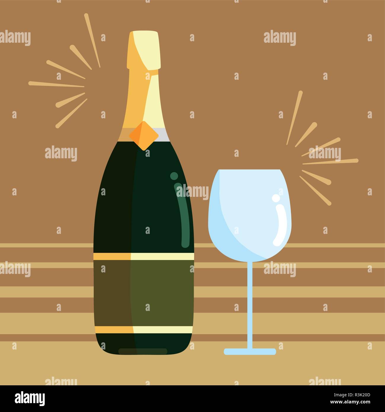 Champagne bottle and glass icon over brown background, vector illustration Stock Vector