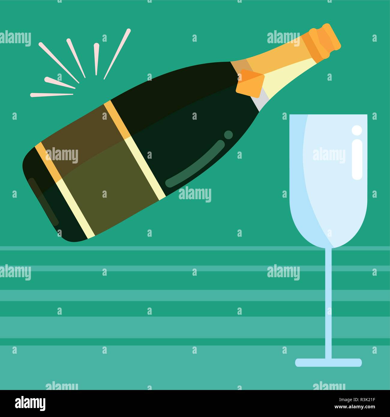 Champagne bottle and glass icon over blue background, vector illustration Stock Vector