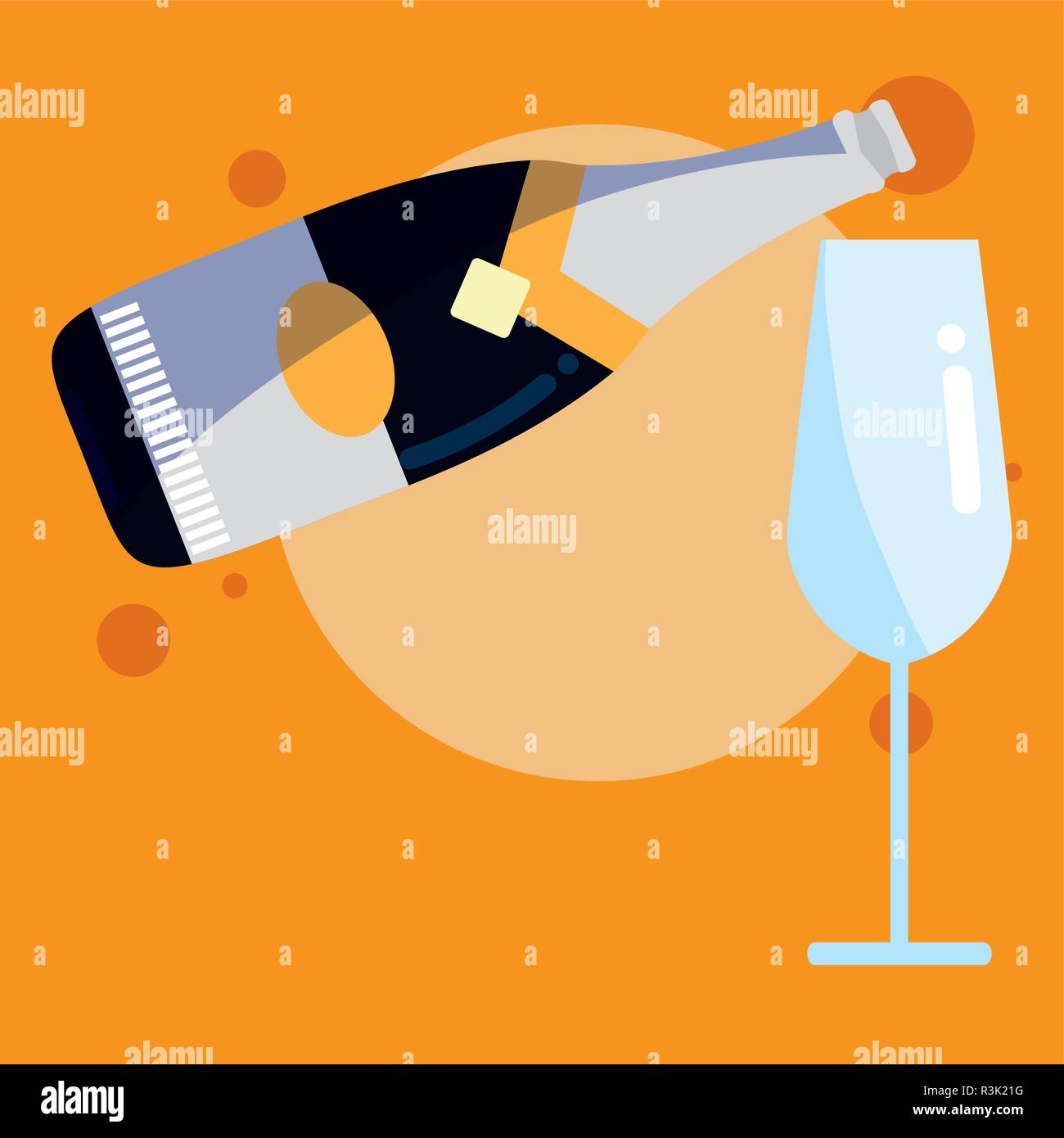 Champagne bottle and glass icon over orange  background, vector illustration Stock Vector