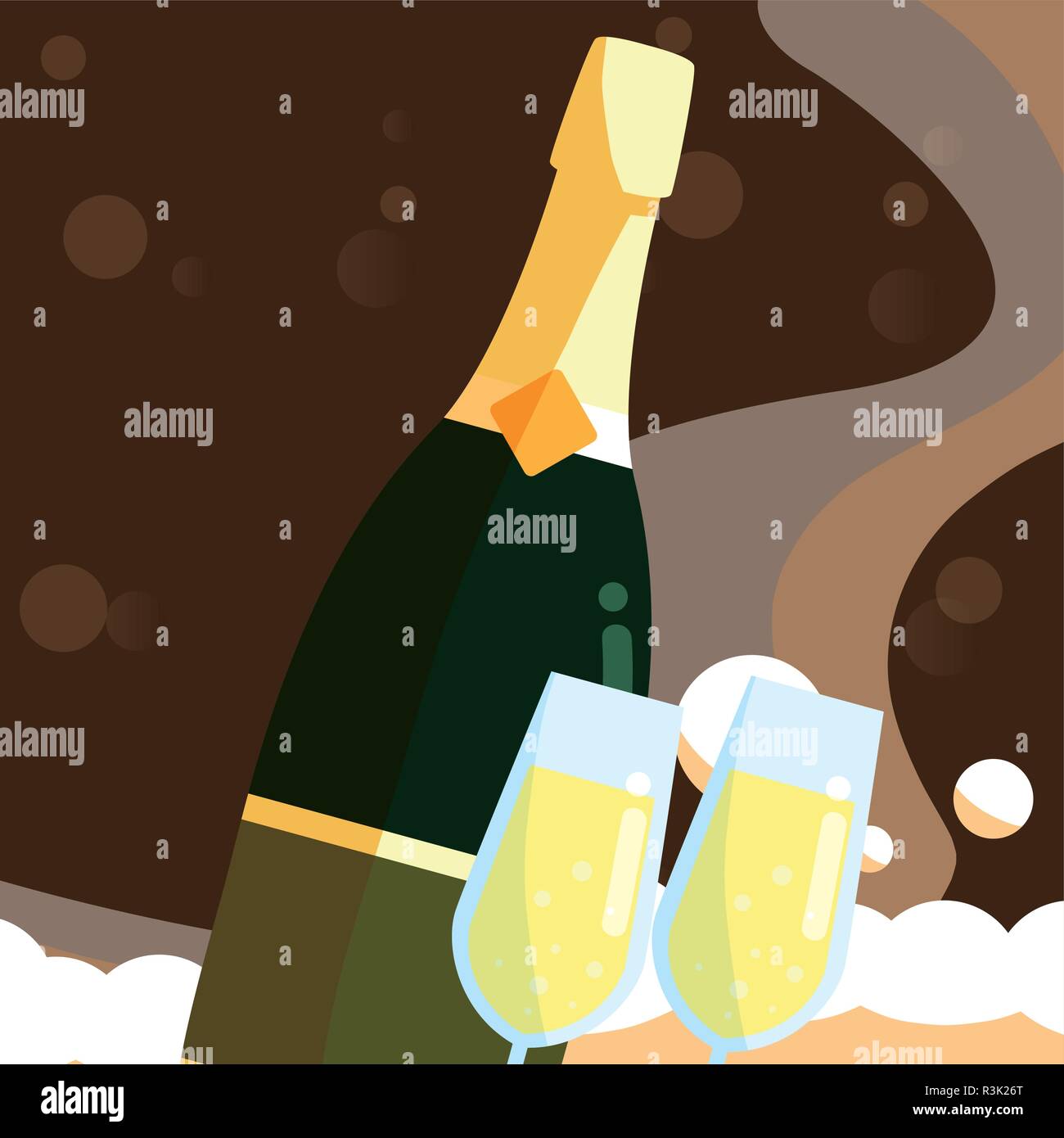 Champagne bottle and glass icon over brown  background, vector illustration Stock Vector