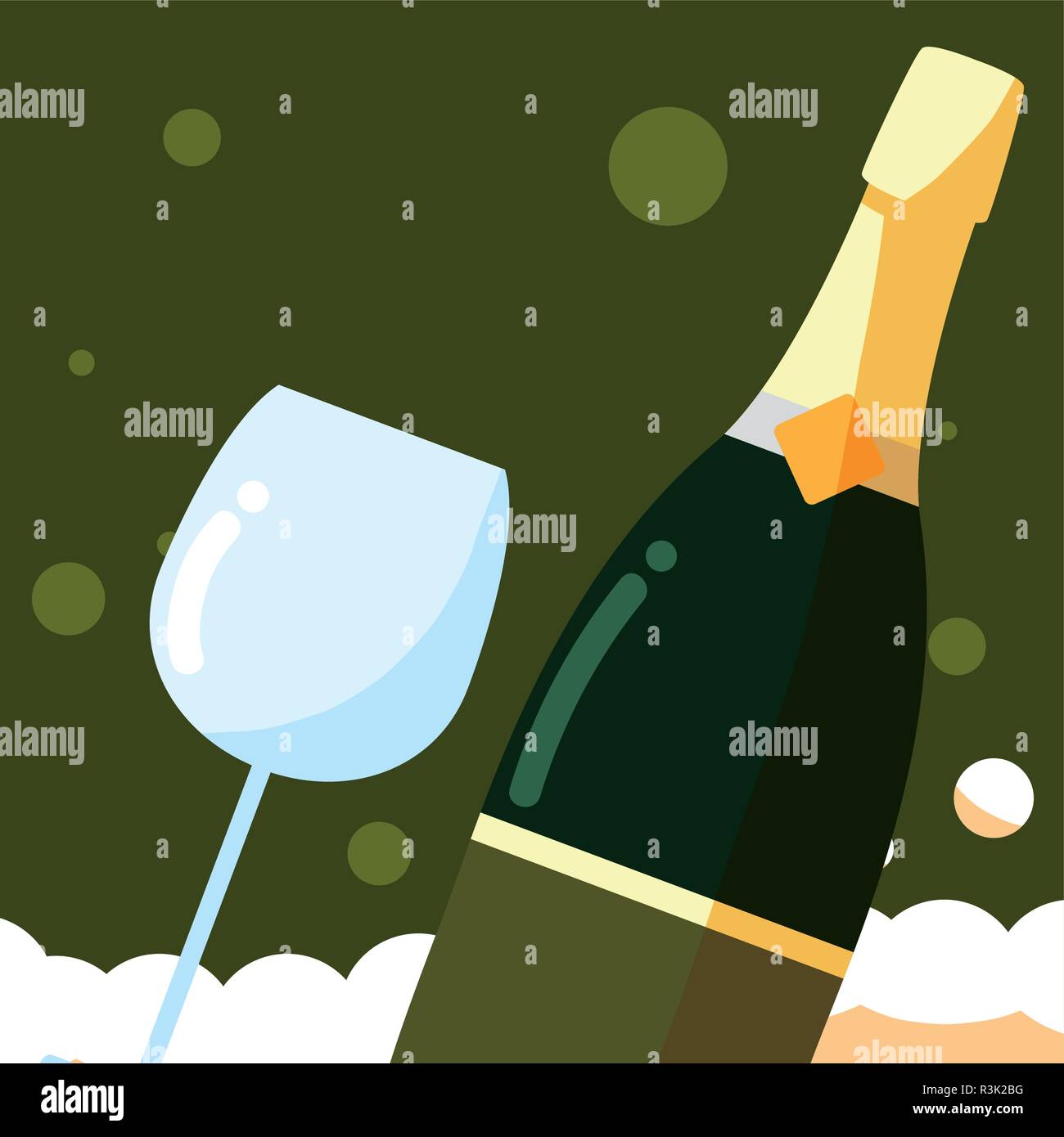 Champagne bottle and glass icon over green background, vector illustration Stock Vector