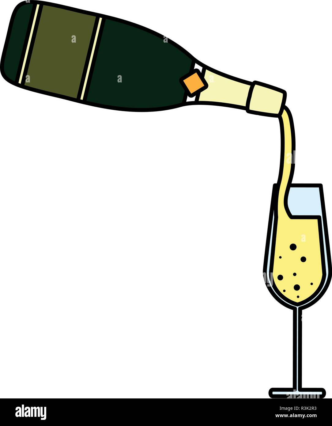 Champagne Pouring Into Glass from Bottle over white background, vector illustration Stock Vector