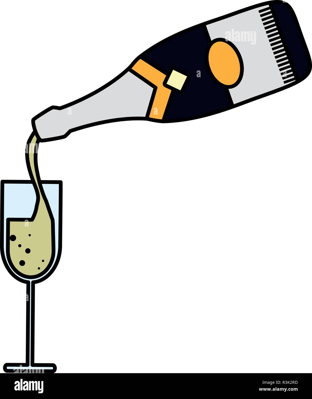 Champagne Pouring Into Glass from Bottle over white background, vector illustration Stock Vector
