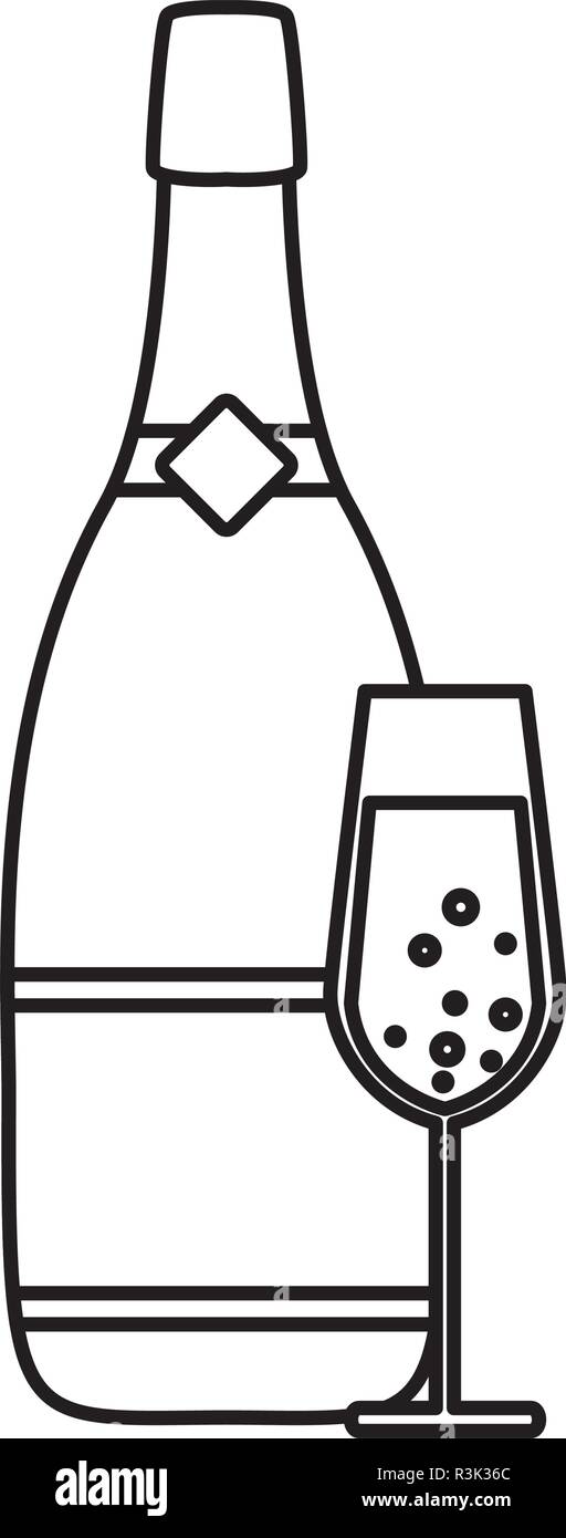 Champagne bottle and glass icon over white background, vector illustration Stock Vector