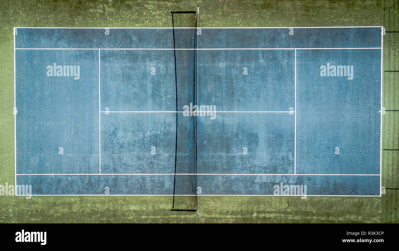 The old tennis court shot. Top view Stock Photo