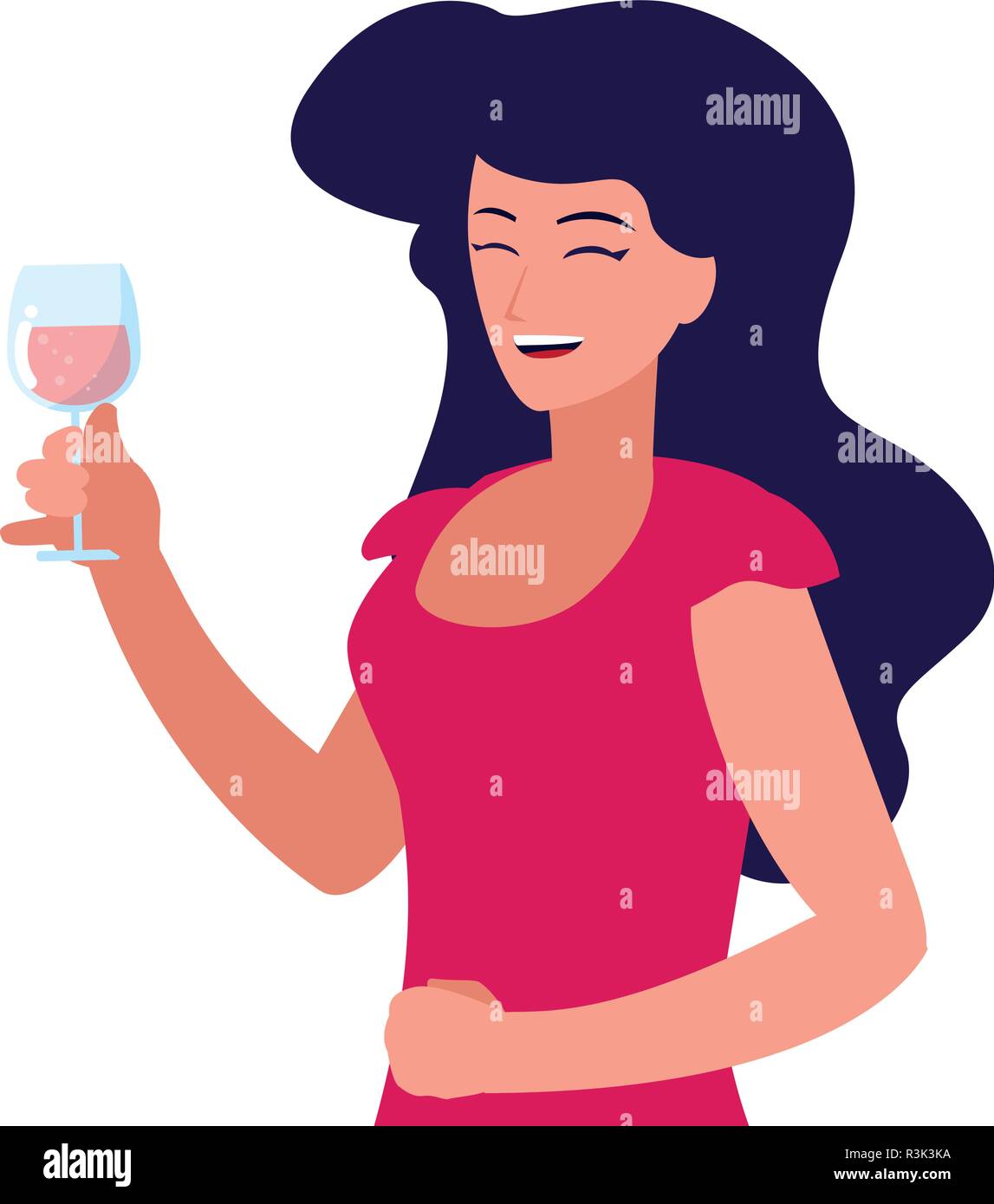 cartoon woman with a wine glass over white background, vector