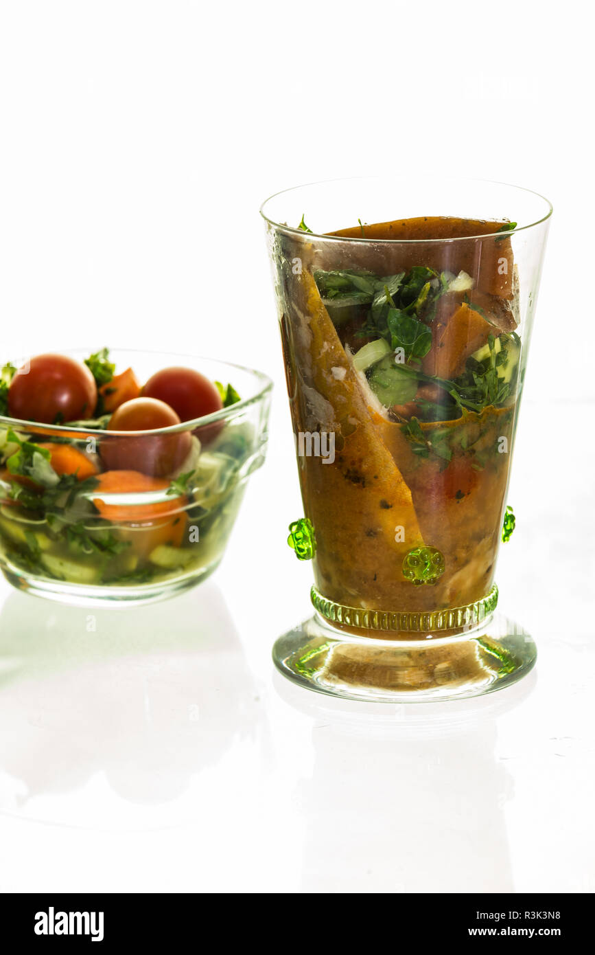 smoked mackerel with tomato herb mousse (gelled) and herb salad Stock