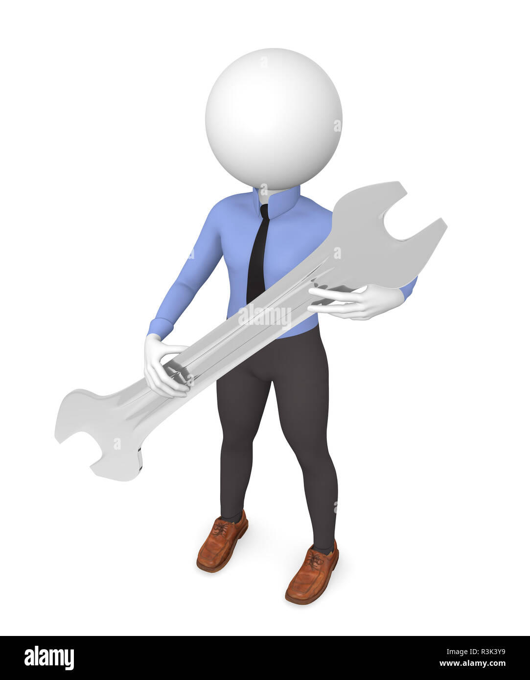 3d People - Man, Person With A Wrench Businessman And Builder Fix