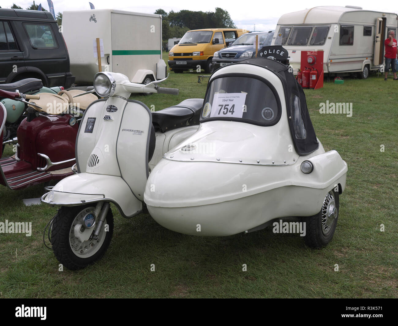 Classic Lambretta moped and sidecar on display at Lincoln steam Stock Photo