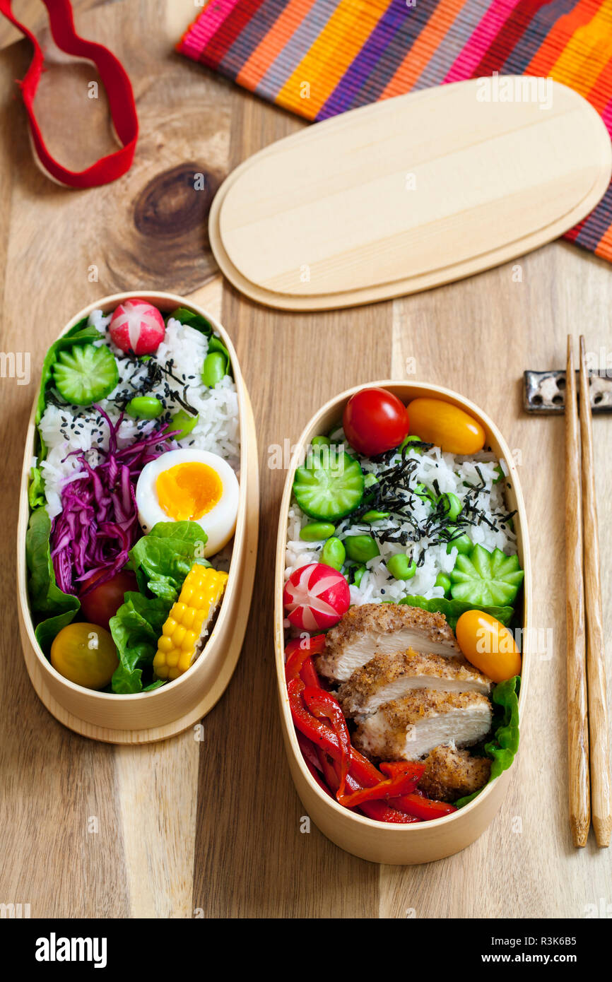 Japanese bento box with chicken, vegetables and rice Stock Photo - Alamy