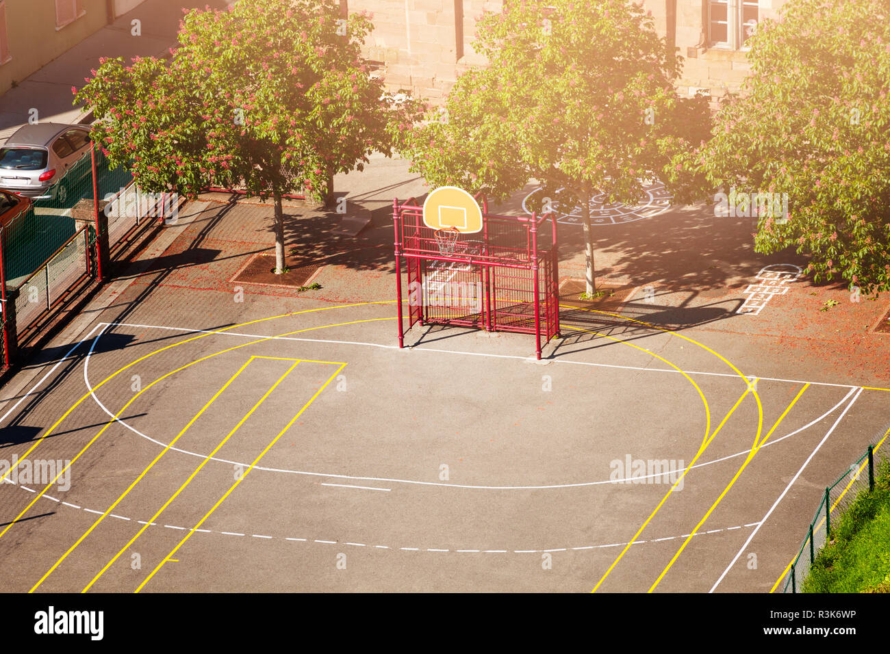 Multi sport game court at school backyard Stock Photo