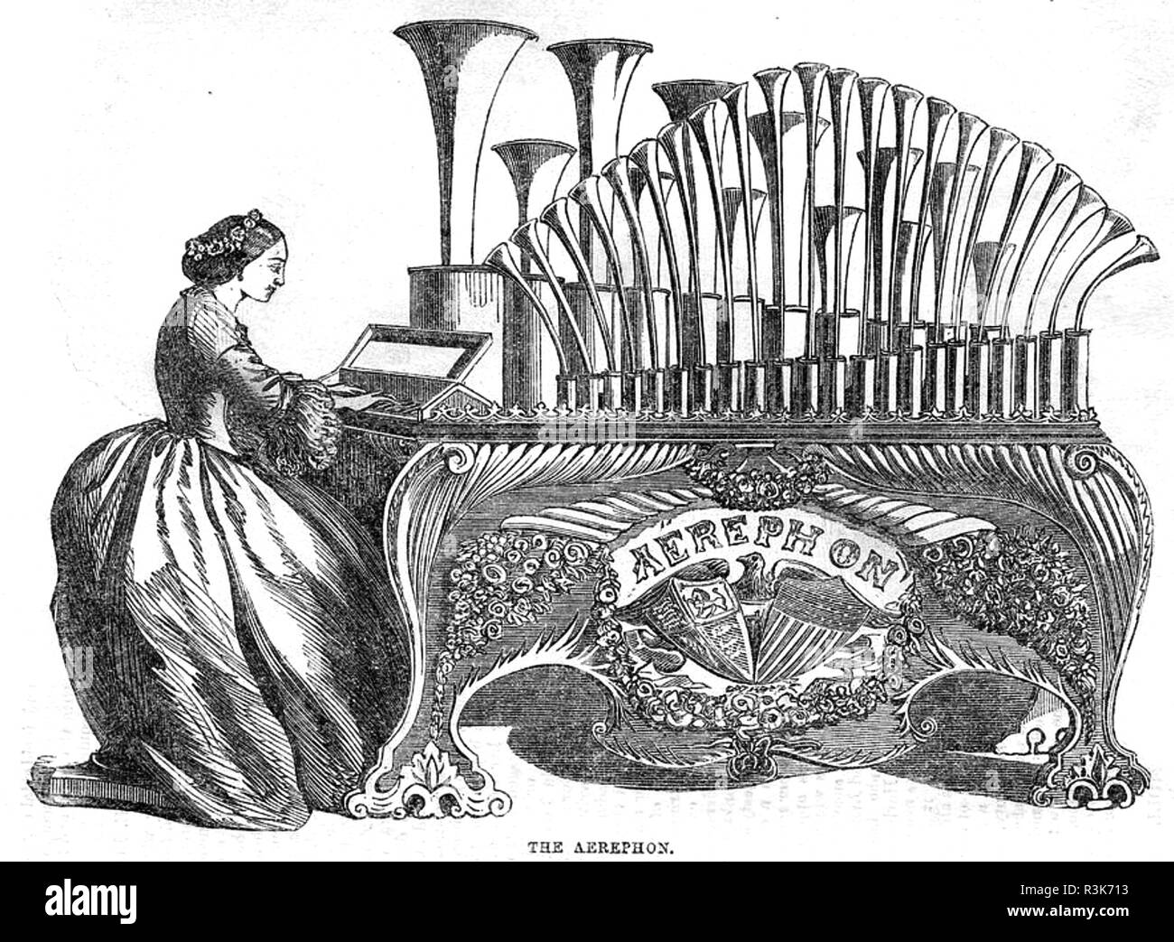 AEROPHON organ in an 1860 engraving Stock Photo