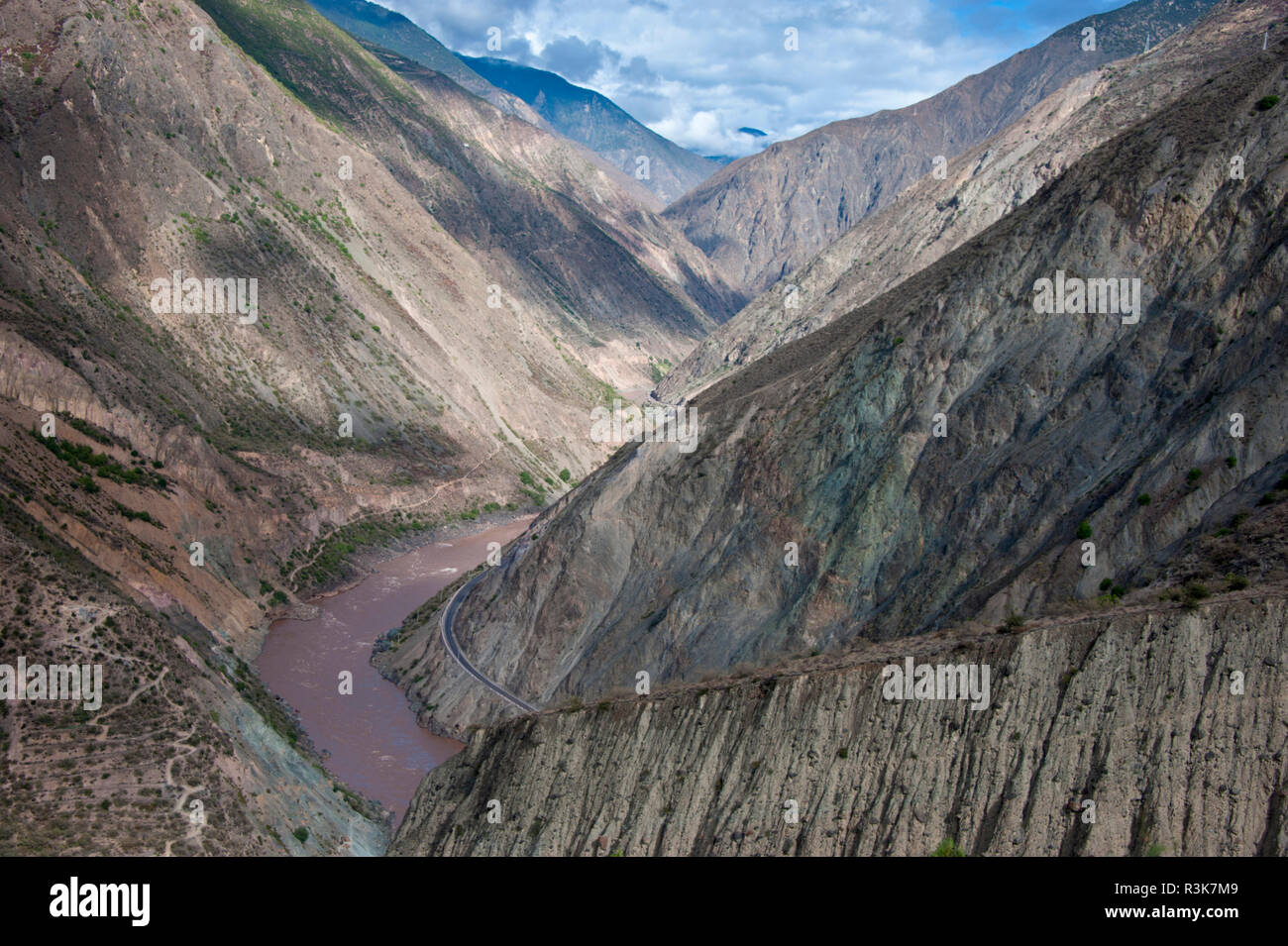 China, Yunnan Province, Deqin County. View of Lancang River near Zha'an village seen from National Highway 214. Stock Photo