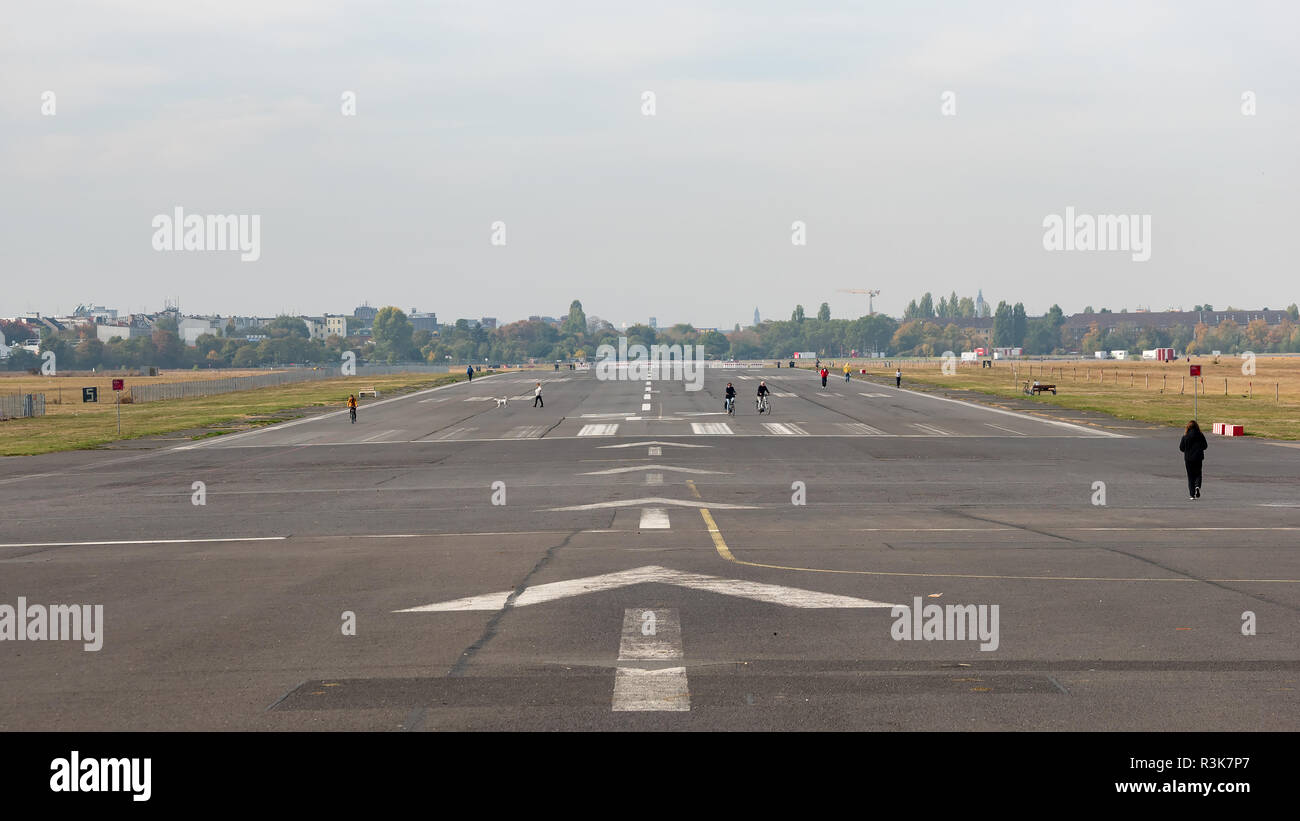 BERLIN, GERMANY - OCTOBER 10, 2018: Former Take-off Runway In Public City Park Tempelhofer Feld, Former Tempelhof Airport In Berlin, Germany Stock Photo
