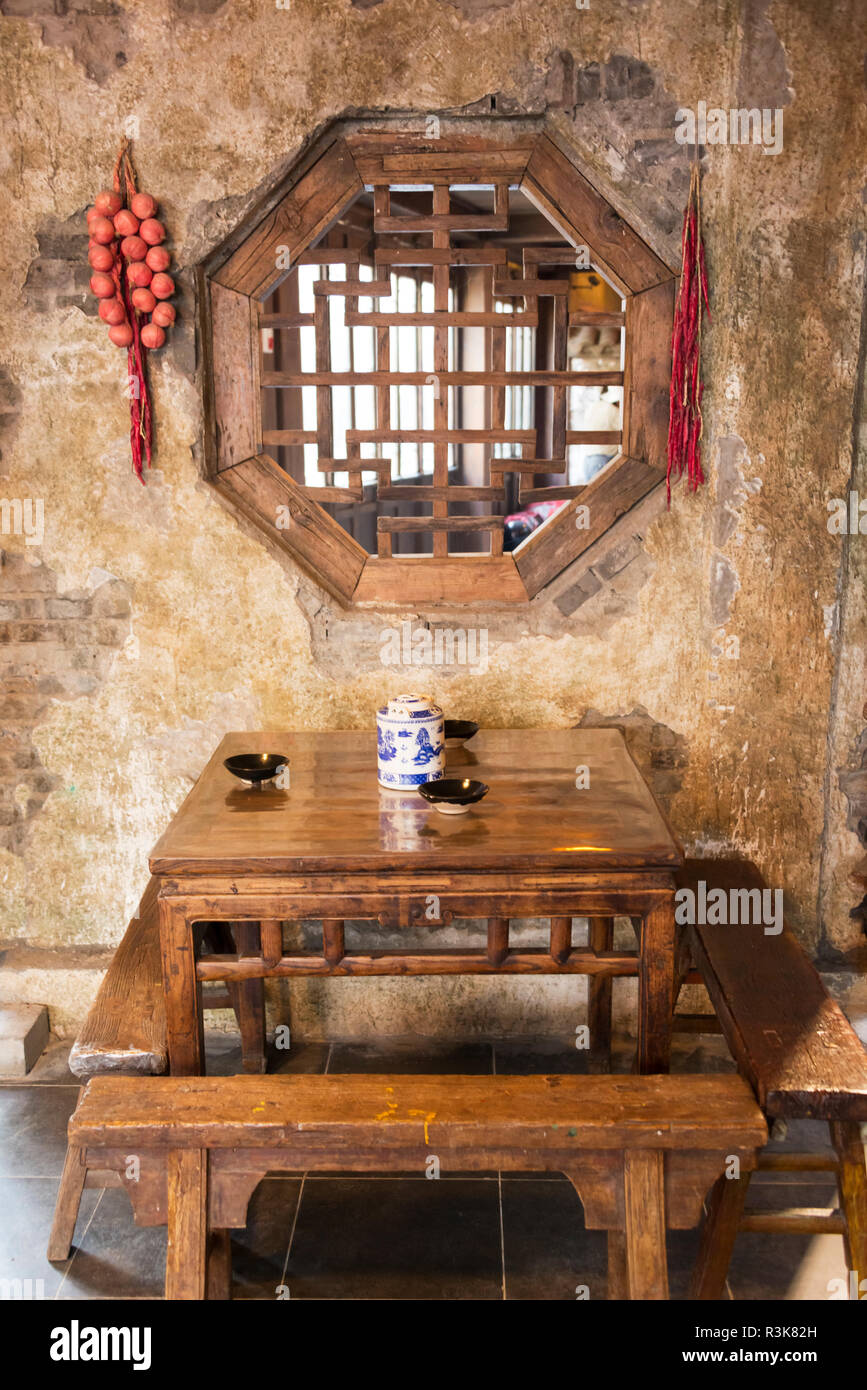 Interior of a renovated old days wine house, Taierzhuang Ancient Town