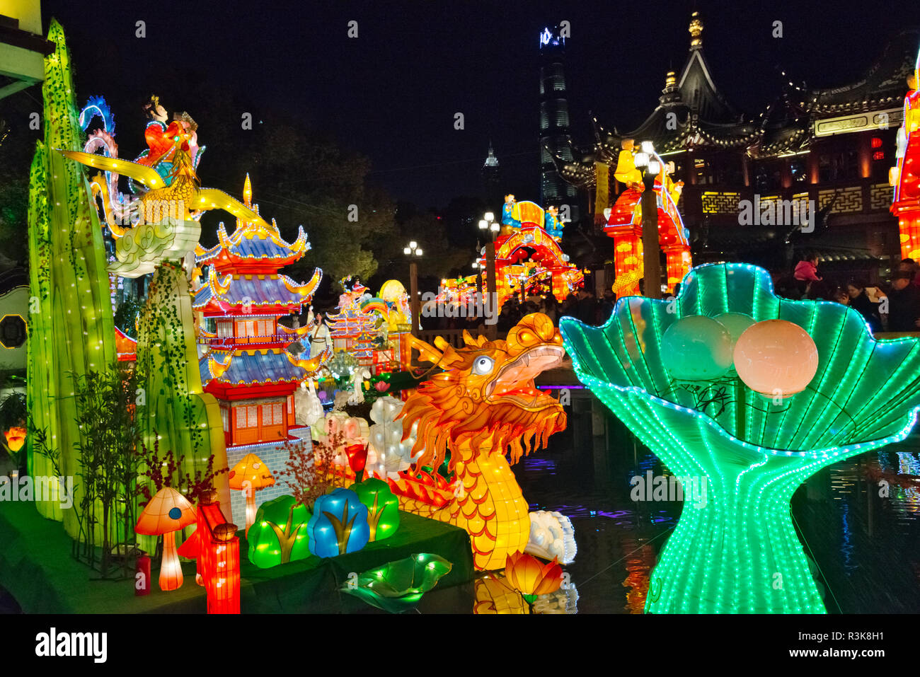 Colorful lights at Lantern Festival celebrating Chinese New Year in