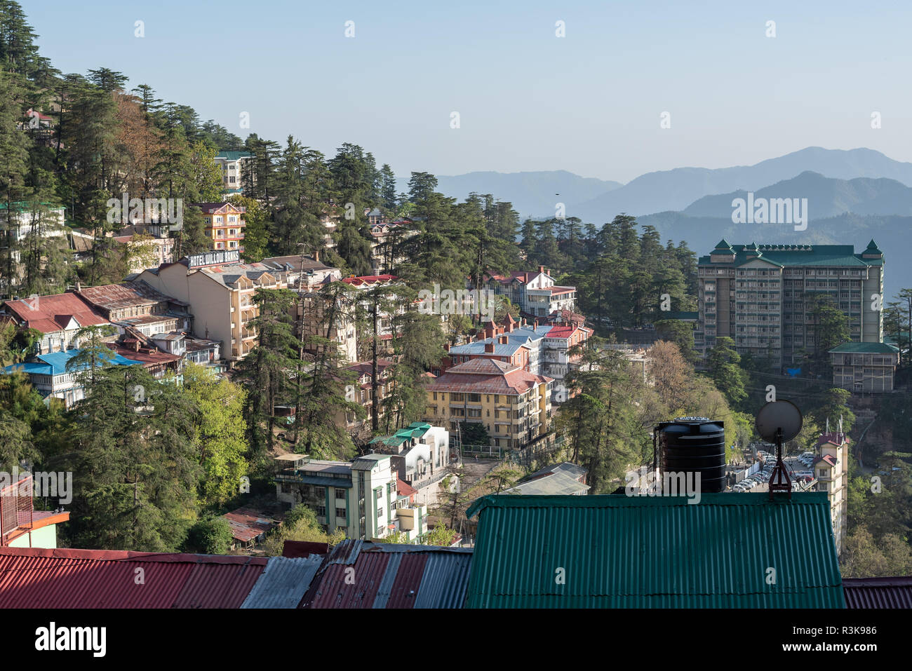 View of Shimla (Simla) from a high vantage point with the High Court, Shimla, Himachal Pradesh, India Stock Photo