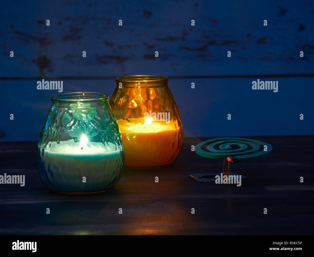 Citronella candles and mosquito spiral used to keep the nasty insects away Stock Photo Alamy
