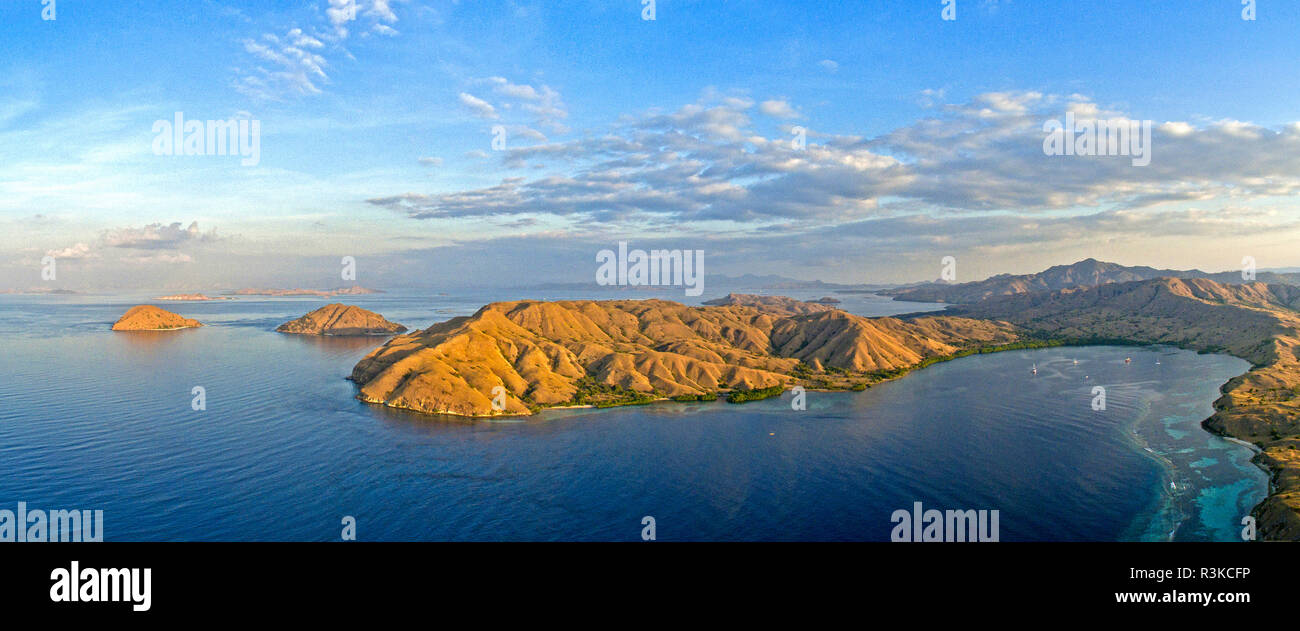 Aerial view, Gili Lawa passage at evening, Komodo National Park, Komodo island, Indonesia Stock Photo